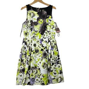 TAYLOR Just Taylor‎ Green Gray Purple Floral Garden Party Tea Dress